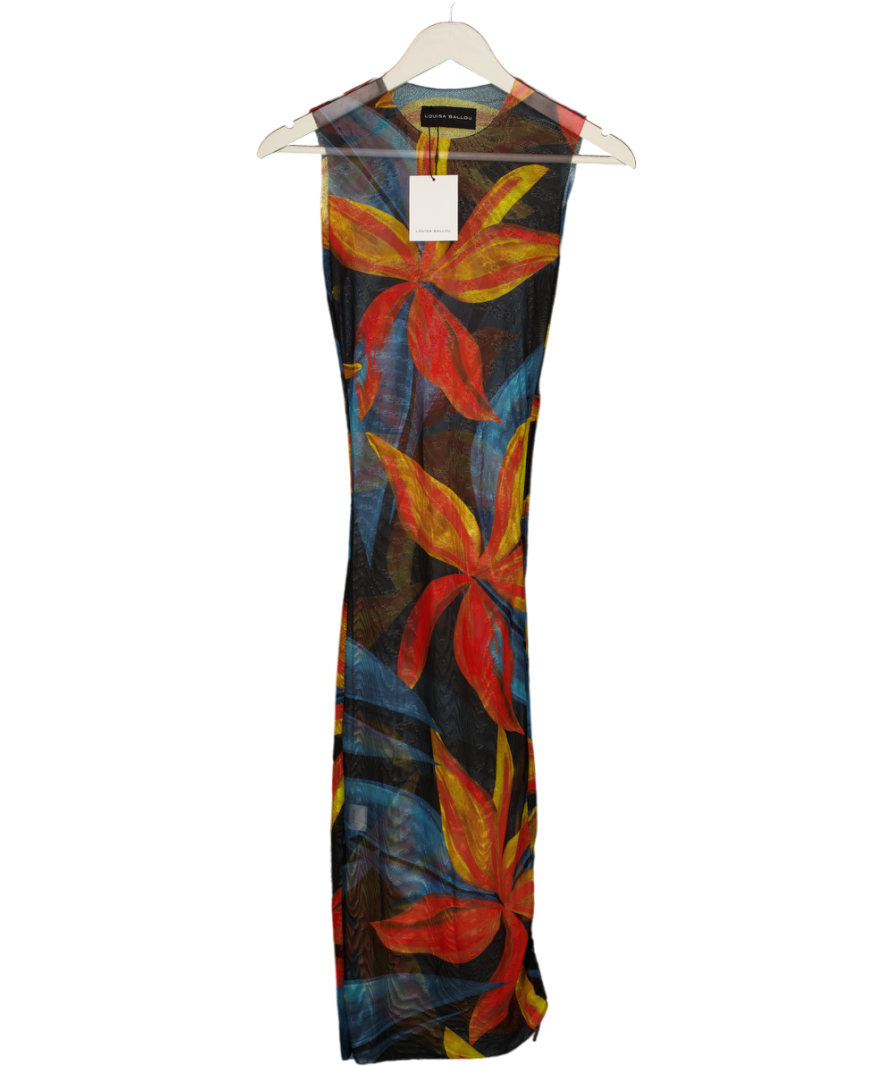 LOUISA BALLOU Orange Heat Wave Print Sheer Mini Dress UK S