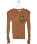 Holland Cooper Beige Seattle Cable Crew Knit Dark Camel Jumper UK XS