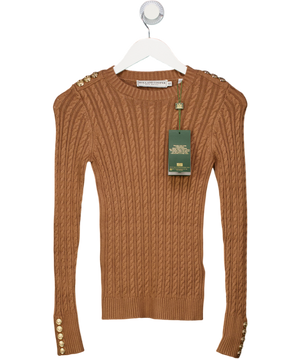 Holland Cooper Beige Seattle Cable Crew Knit Dark Camel Jumper UK XS