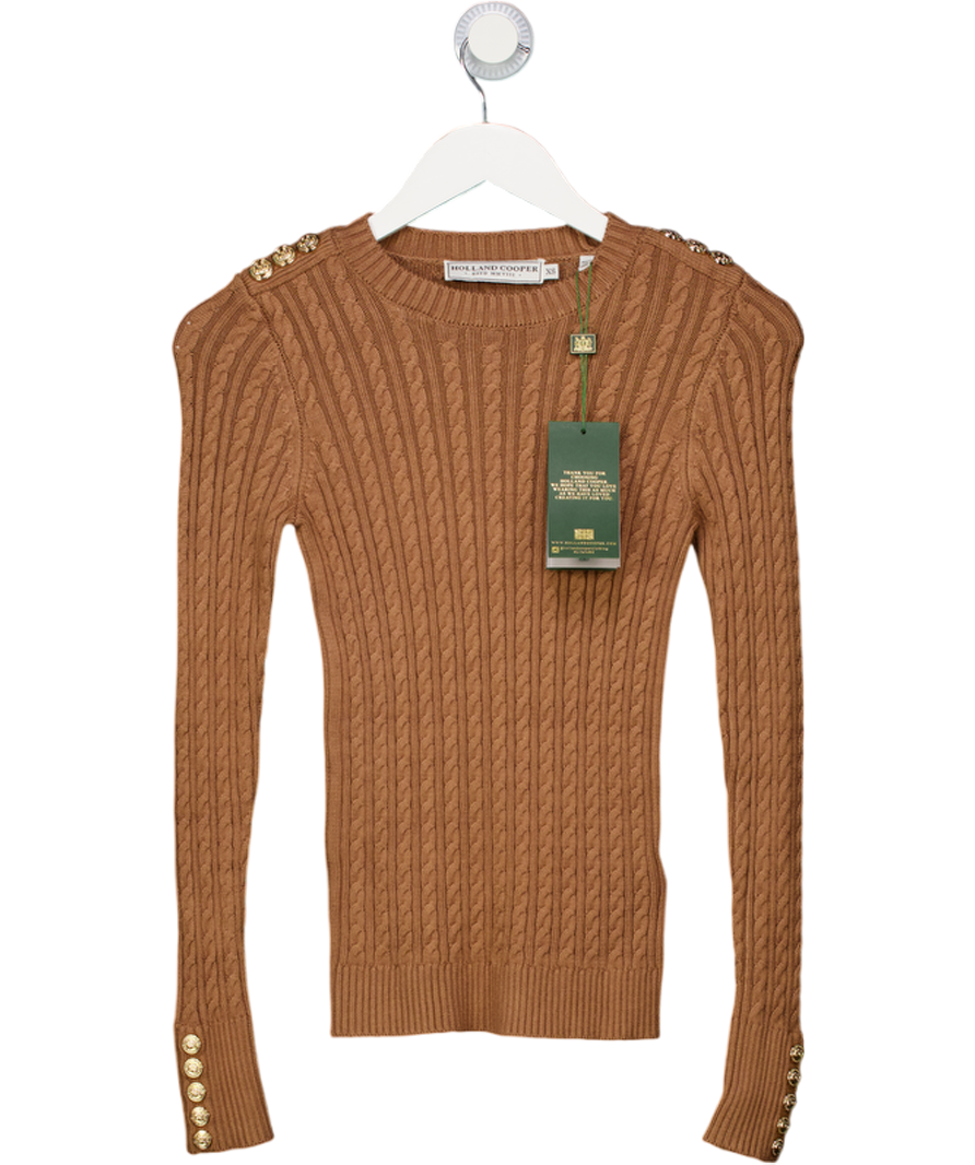 Holland Cooper Beige Seattle Cable Crew Knit Dark Camel Jumper UK XS