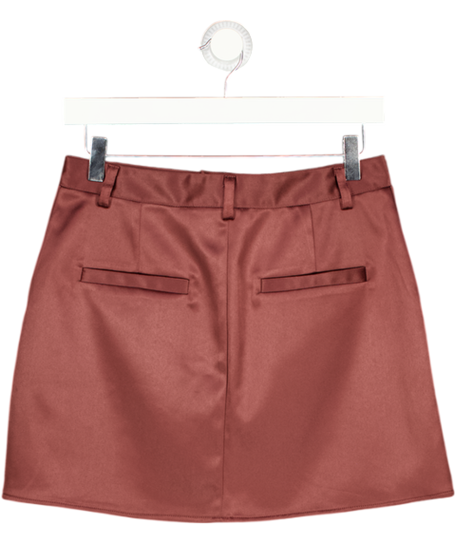 PRETTY LAVISH Burgundy / Brown Satin Mini Skirt UK 10