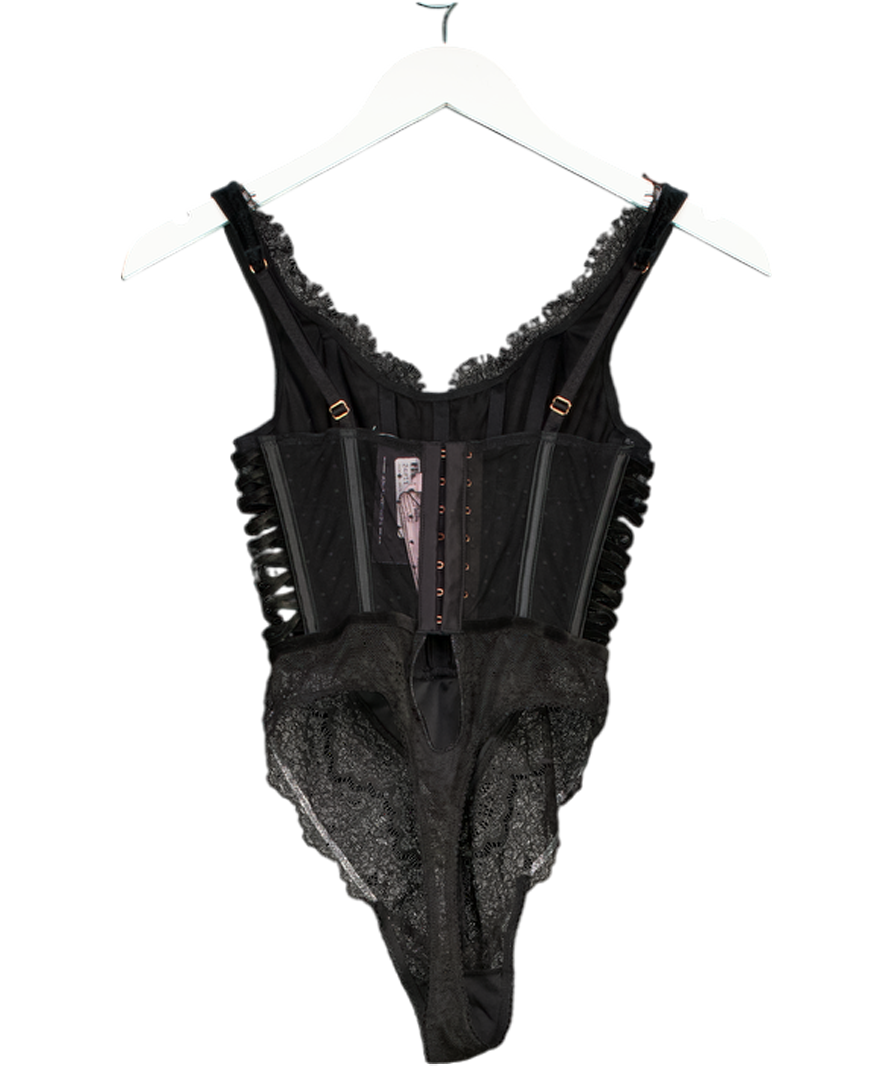 Victoria's Secret Black Velvet Boned Thong Bodysuit UK S