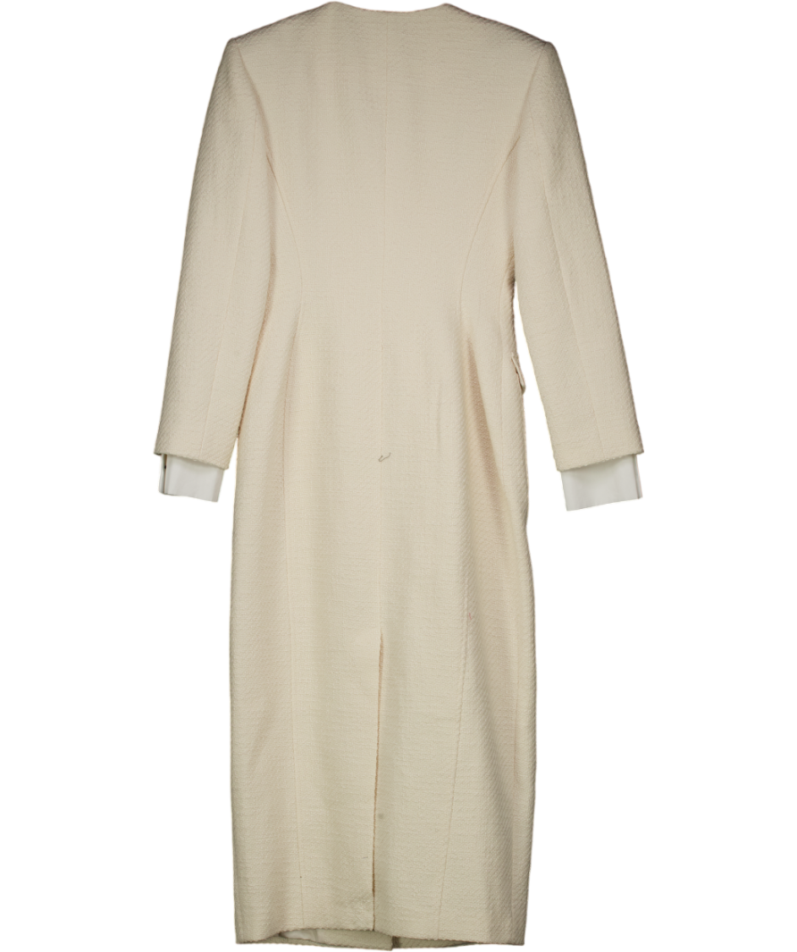 Karen Millen Cream Tailored Boucle Pocket Detail Long Sleeve Midi Dress UK 8