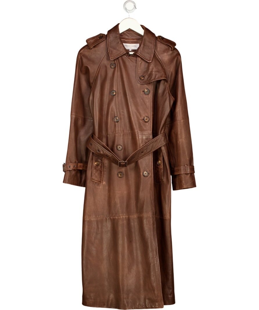 GERARD DAREL Lexie Pure Leather Trench Coat, Brown T2 UK M