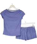 ASOS Blue Textured Gingham Micro Shorts And Slash Neck Top Set UK S