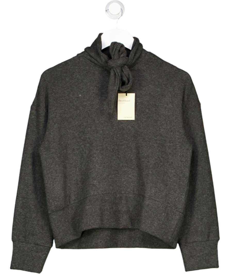 River Island Grey Long Sleeve Scarf Tie Neck Cosy Top UK XS