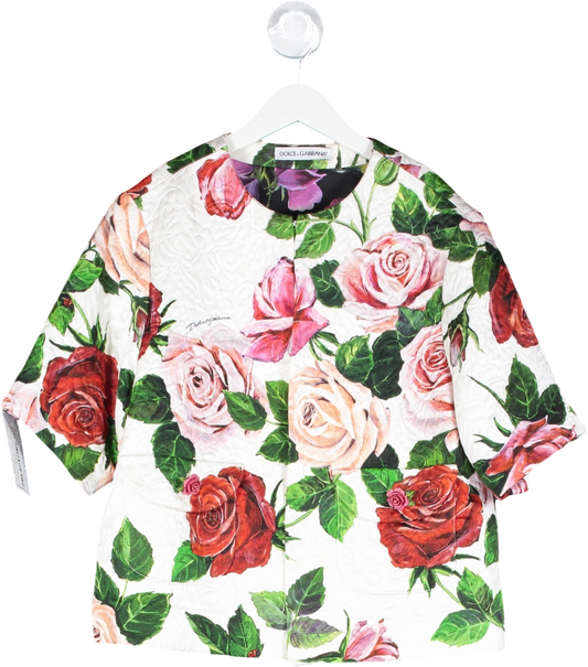 Dolce & Gabbana White Floral Print Short Sleeve Jacket 10 Years