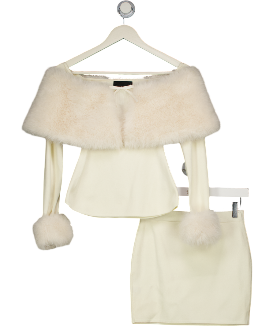 NANA JACQUELINE 2-piece Cream Fur Trimmed Nadine Top And Skirt Set UK S