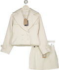 MESHKI 2-piece Cream Elara Cropped Collared Jacket  And Mini Skirt Set UK XXS