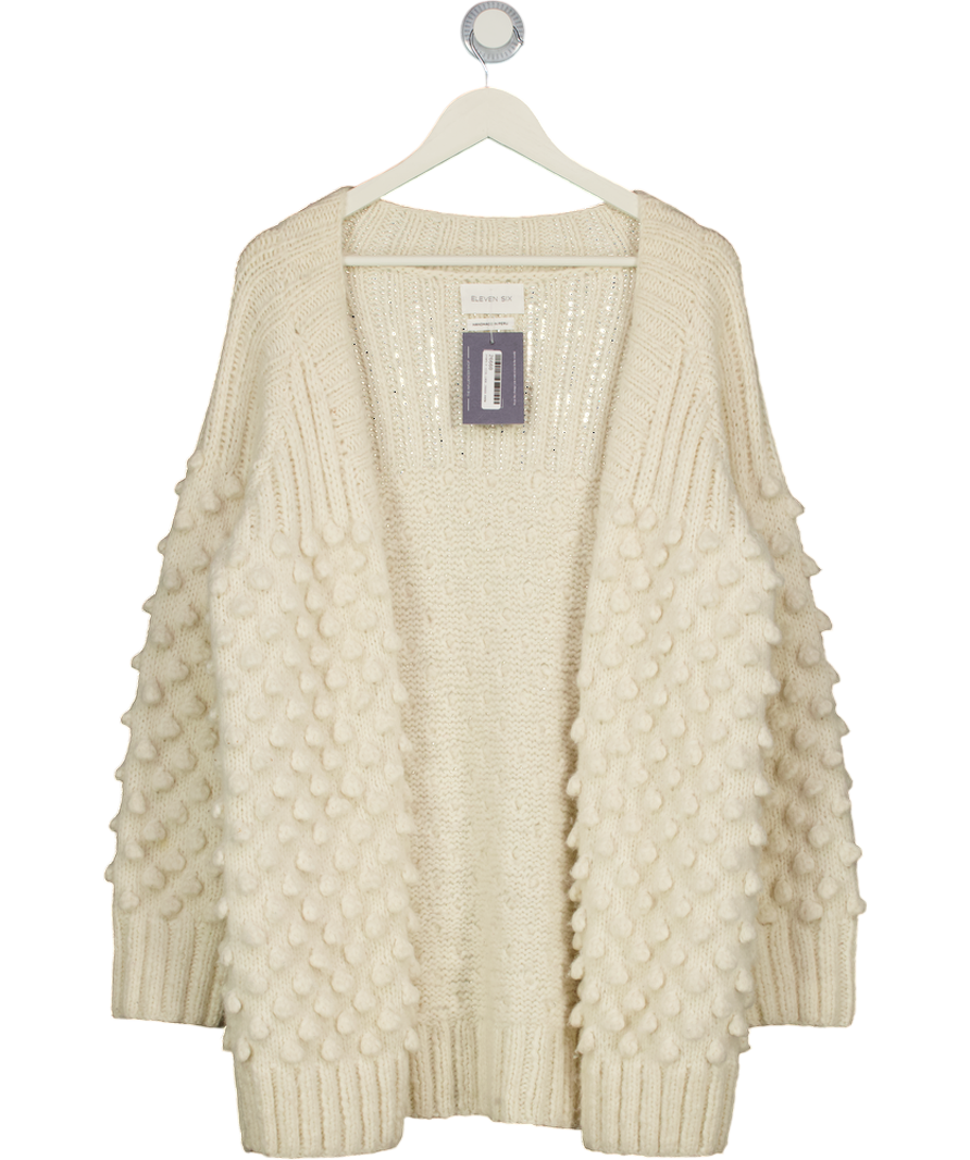 ELEVEN SIX Cream Merino Wool Blend Chunky Bobble Knit Longline Cardigan One Size