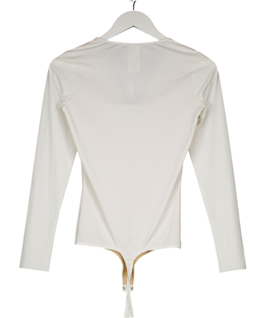 Wolford Ivory White Long Sleeve 'the V-neck Thong Bodysuit" UK XS
