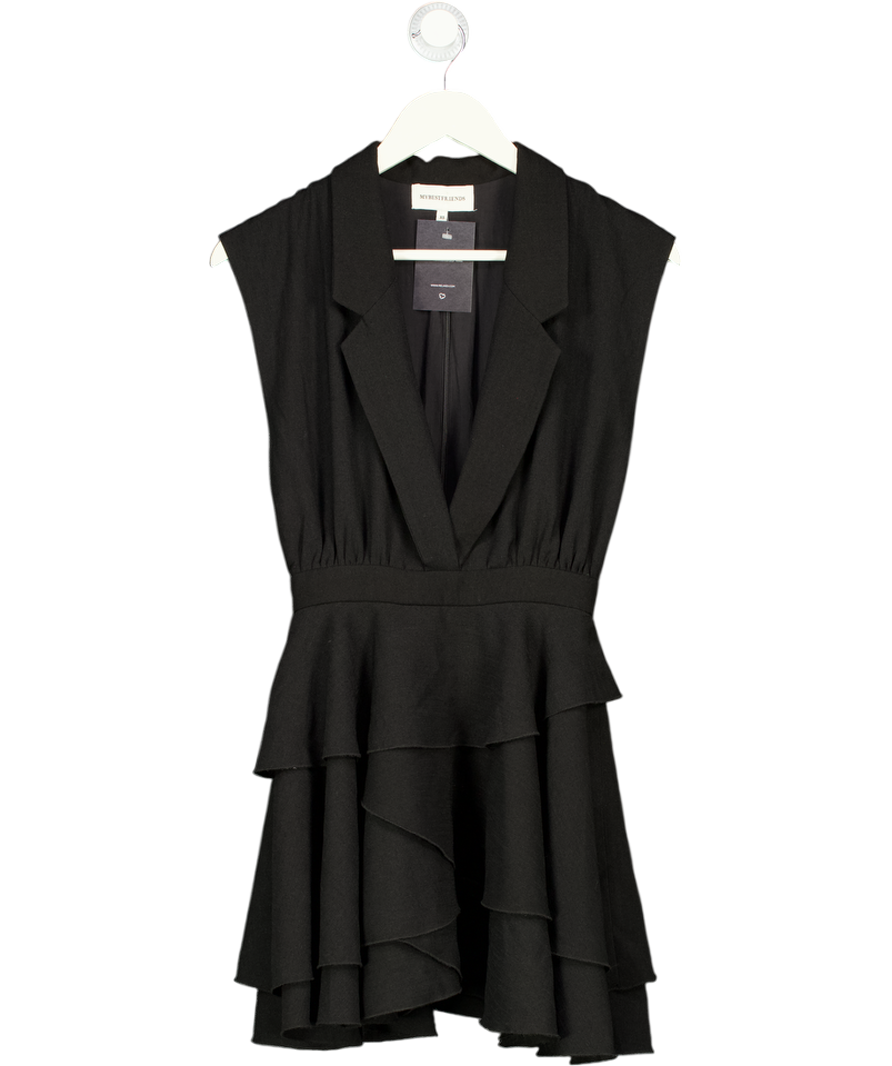 MYBESTFRIENDS Black Tiered Skirt Crepe Mini Dress UK XS