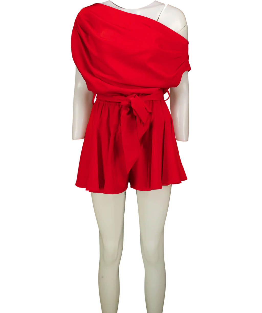 Club L Clydie Red Satin Asymmetric Playsuit With Tie-waist UK 8