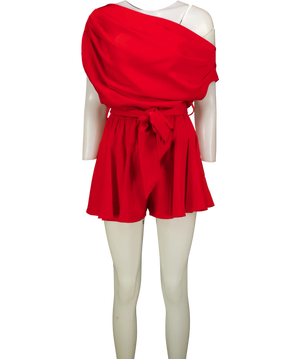 Club L Clydie Red Satin Asymmetric Playsuit With Tie-waist UK 8