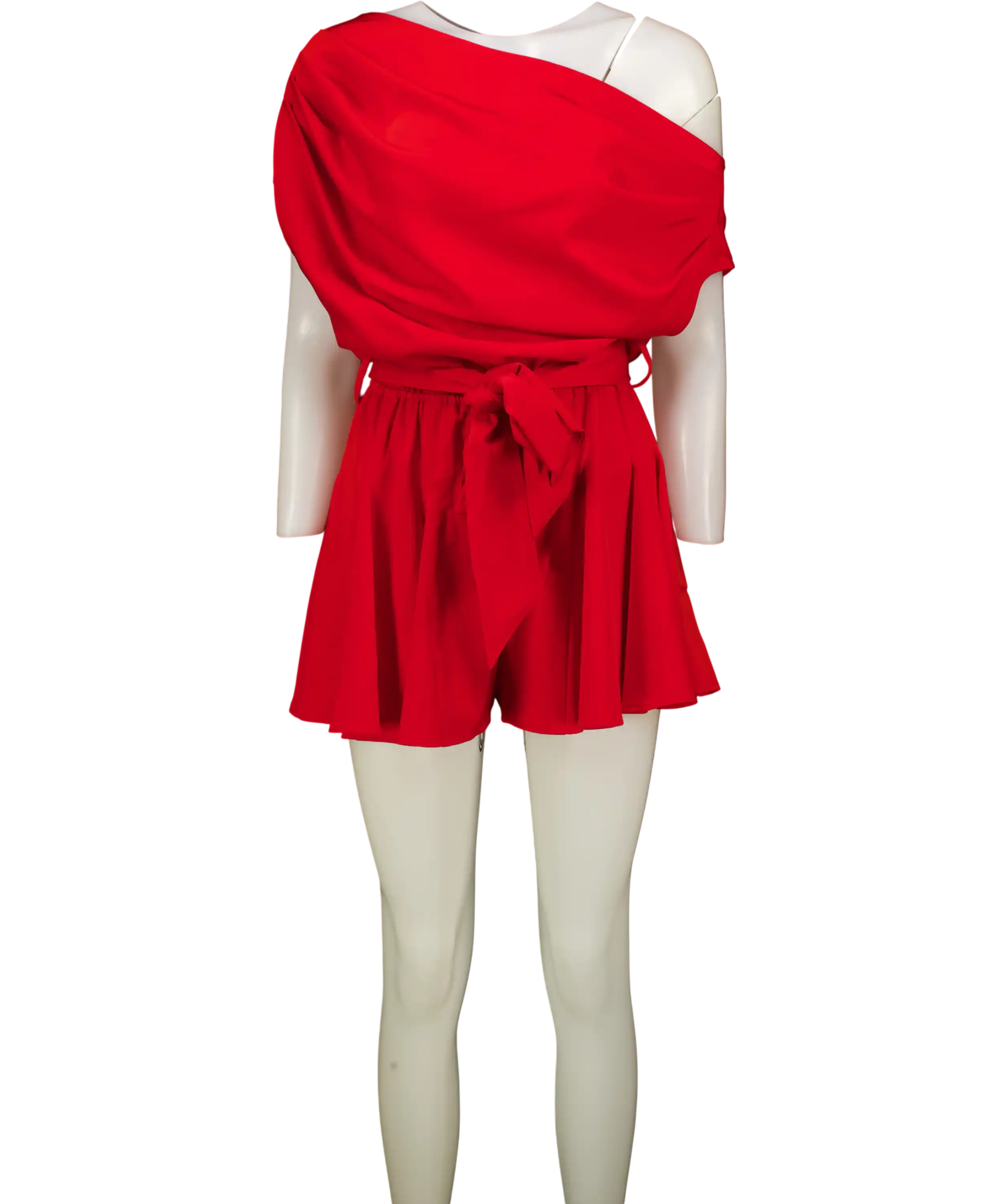 Club L Clydie Red Satin Asymmetric Playsuit With Tie-waist UK 8