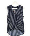 RAG & BONE Navy Blue Striped Sleeveless Wrap Top UK XXS