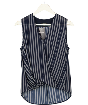 RAG & BONE Navy Blue Striped Sleeveless Wrap Top UK XXS