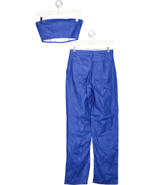 ASOS Design Bright Blue Faux Leather Bandeau Top And Trousers UK 4
