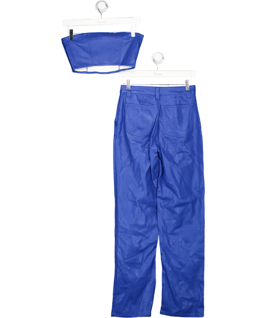 ASOS Design Bright Blue Faux Leather Bandeau Top And Trousers UK 4