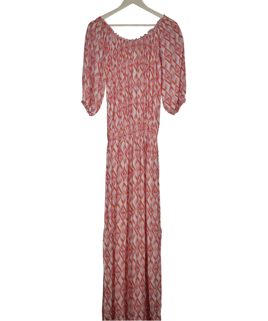 Melissa Odabash White /pink / Orange Shirred Waist Beach Midi Dress One Size