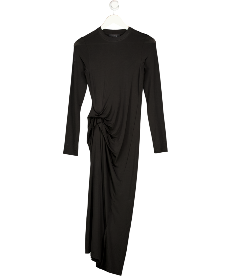 ALLSAINTS Black Rivi Draped Long Sleeve Midi Dress UK 6