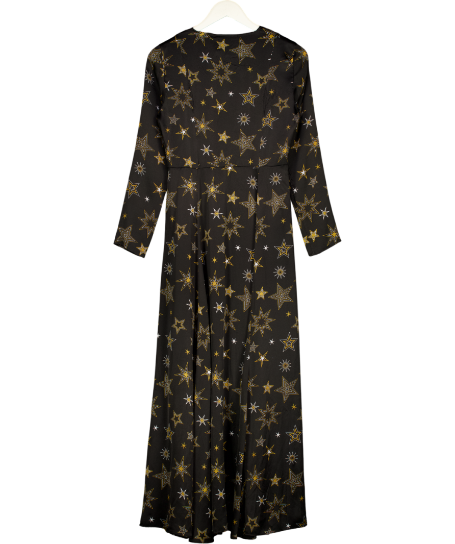 we are LEONE Black / Gold 100% Silk Star Print Kimono UK XS/S