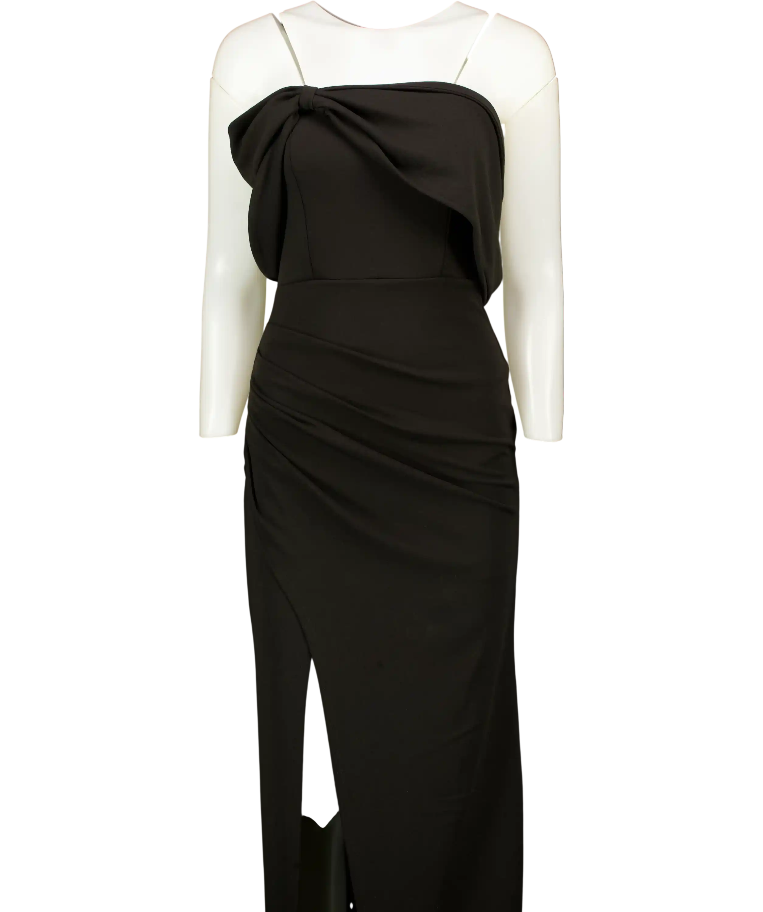 Club L Eva Black Bardot Bow Detail Maxi Dress With Thigh Split UK 8