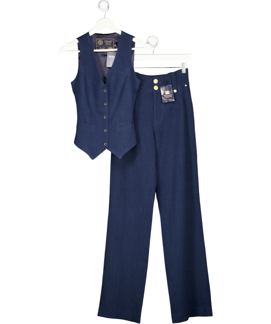 HOLLAND COOPER 2-piece Navy Blue Linen Blend Waistcoat And Wide Leg Trouser Set UK 6