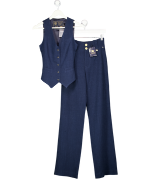 HOLLAND COOPER 2-piece Navy Blue Linen Blend Waistcoat And Wide Leg Trouser Set UK 6