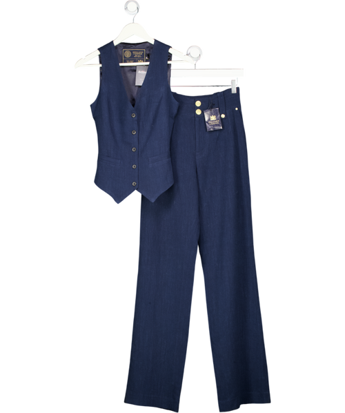 HOLLAND COOPER 2-piece Navy Blue Linen Blend Waistcoat And Wide Leg Trouser Set UK 6