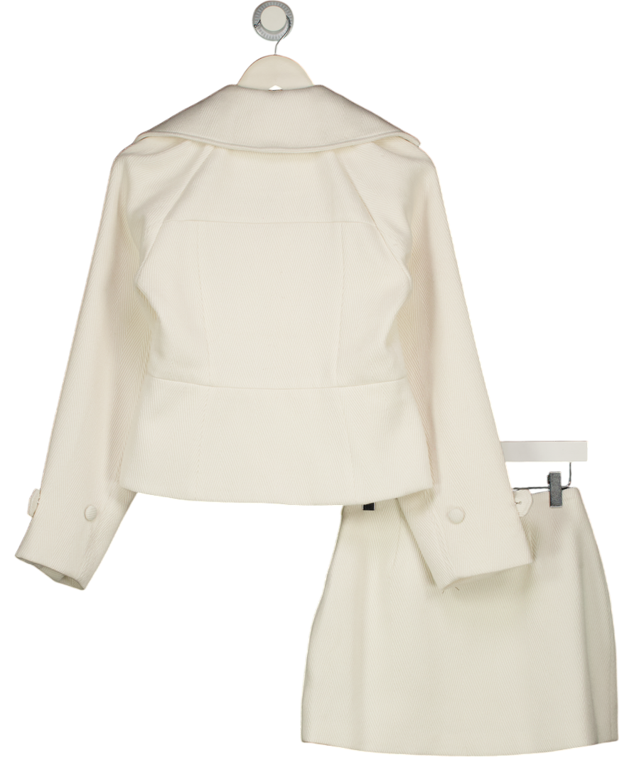 MESHKI 2-piece Cream Elara Cropped Collared Jacket  And Mini Skirt Set UK XXS