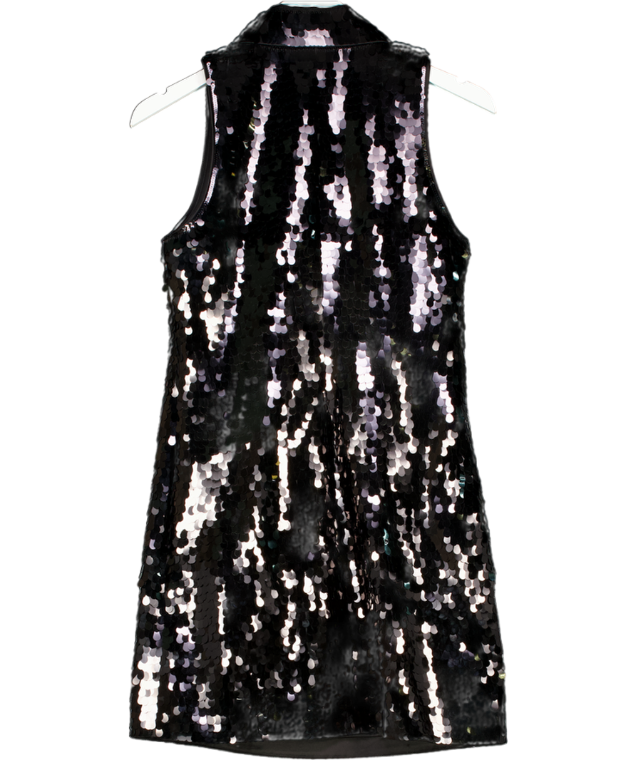 & Other Stories Sequins Mini Dress With Keyhole Collar In Dark Black UK 8