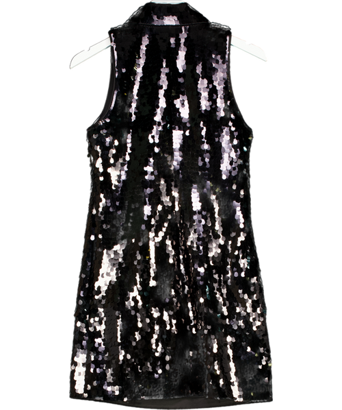 & Other Stories Sequins Mini Dress With Keyhole Collar In Dark Black UK 8