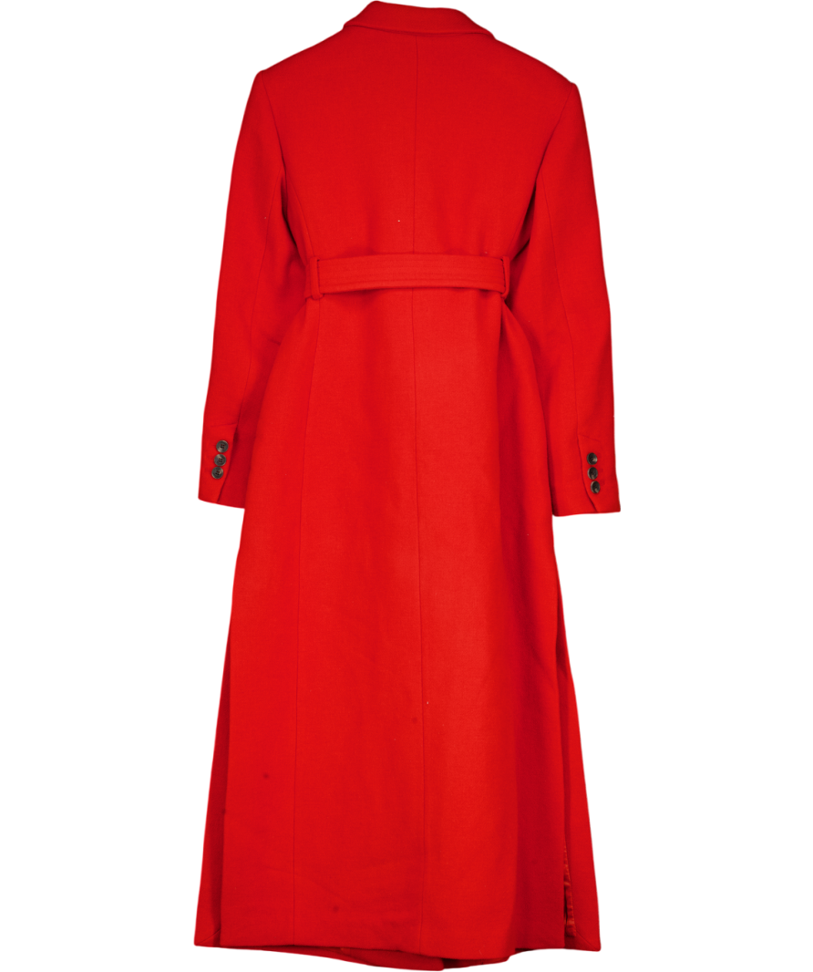 KAREN MILLEN Red Wool Double Breasted Belted Tailored Maxi Coat UK 10