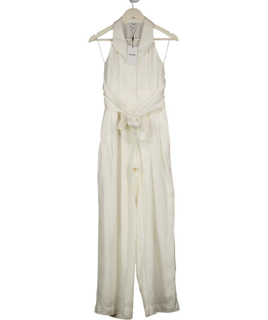 REISS Taya Tie-front Wide-leg Jumpsuit With Linen In Ivory Cream - Petite UK 6