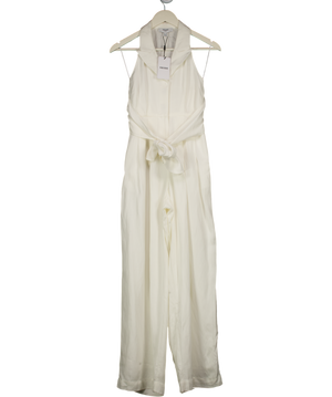 REISS Taya Tie-front Wide-leg Jumpsuit With Linen In Ivory Cream - Petite UK 6