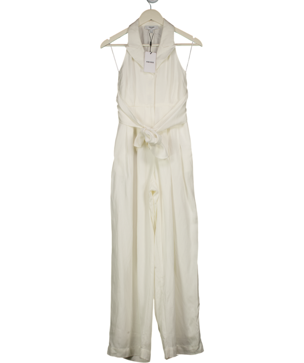 REISS Taya Tie-front Wide-leg Jumpsuit With Linen In Ivory Cream - Petite UK 6