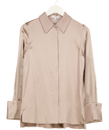 REISS Beige Hailey Silk Double-cuff Button-through Shirt UK 8