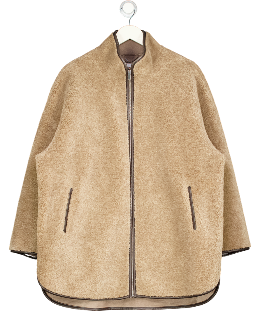 RESERVED Beige Oversize Faux Shearling Zip Jacket UK S