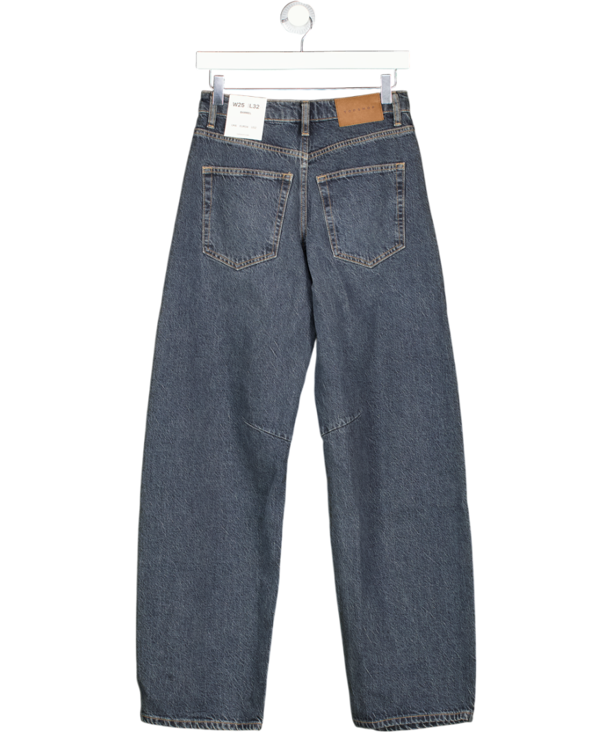 TOPSHOP Barrel Mid Rise Jean In Deep Blue UK 6