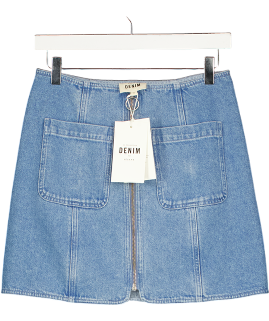 SEZANE Blue Fox Denim Zip Front Mini Skirt UK 8