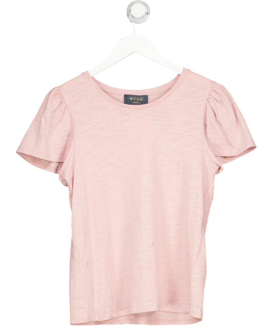 WYSE LONDON Pink / Silver Flutter Sleeve Star Embroidered T-shirt  Sz1 UK 8