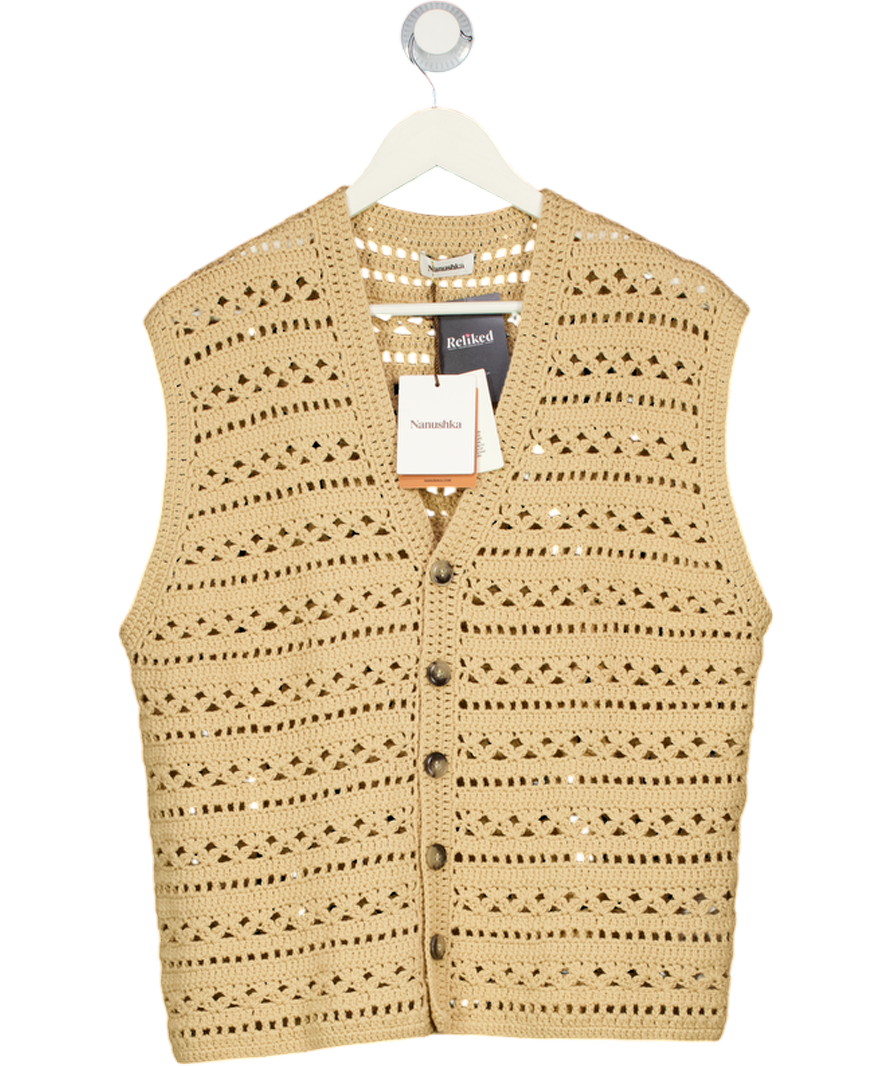 NANUSHKA Beige Andor Crochet-knit Cotton-blend Vest UK L