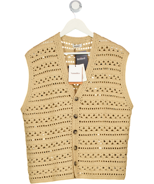 NANUSHKA Beige Andor Crochet-knit Cotton-blend Vest UK L