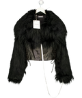 JADED LONDON Black Cropped Faux Fur Trimmed Jacket UK S