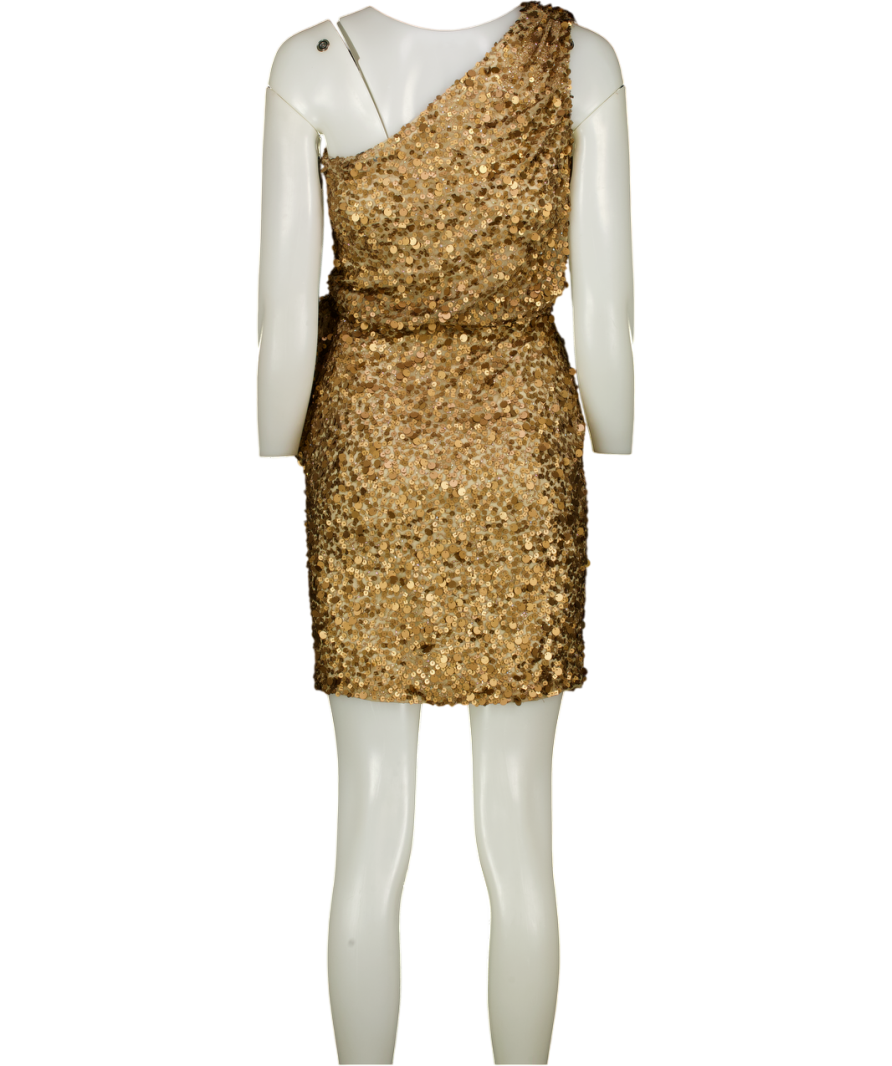 AIDAN MATTOX Metallic Bronze Sequin One Shoulder Dress Us4 UK 8