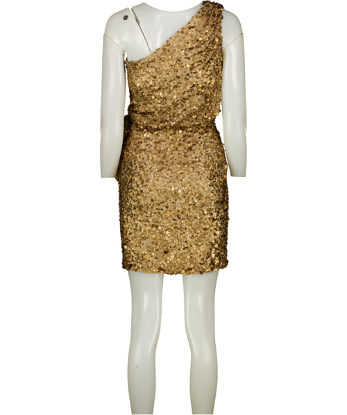 AIDAN MATTOX Metallic Bronze Sequin One Shoulder Dress Us4 UK 8