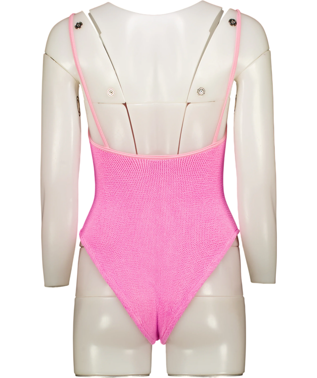 HUNZA G Pink Pamela Original Crinkle Swimsuit One Size