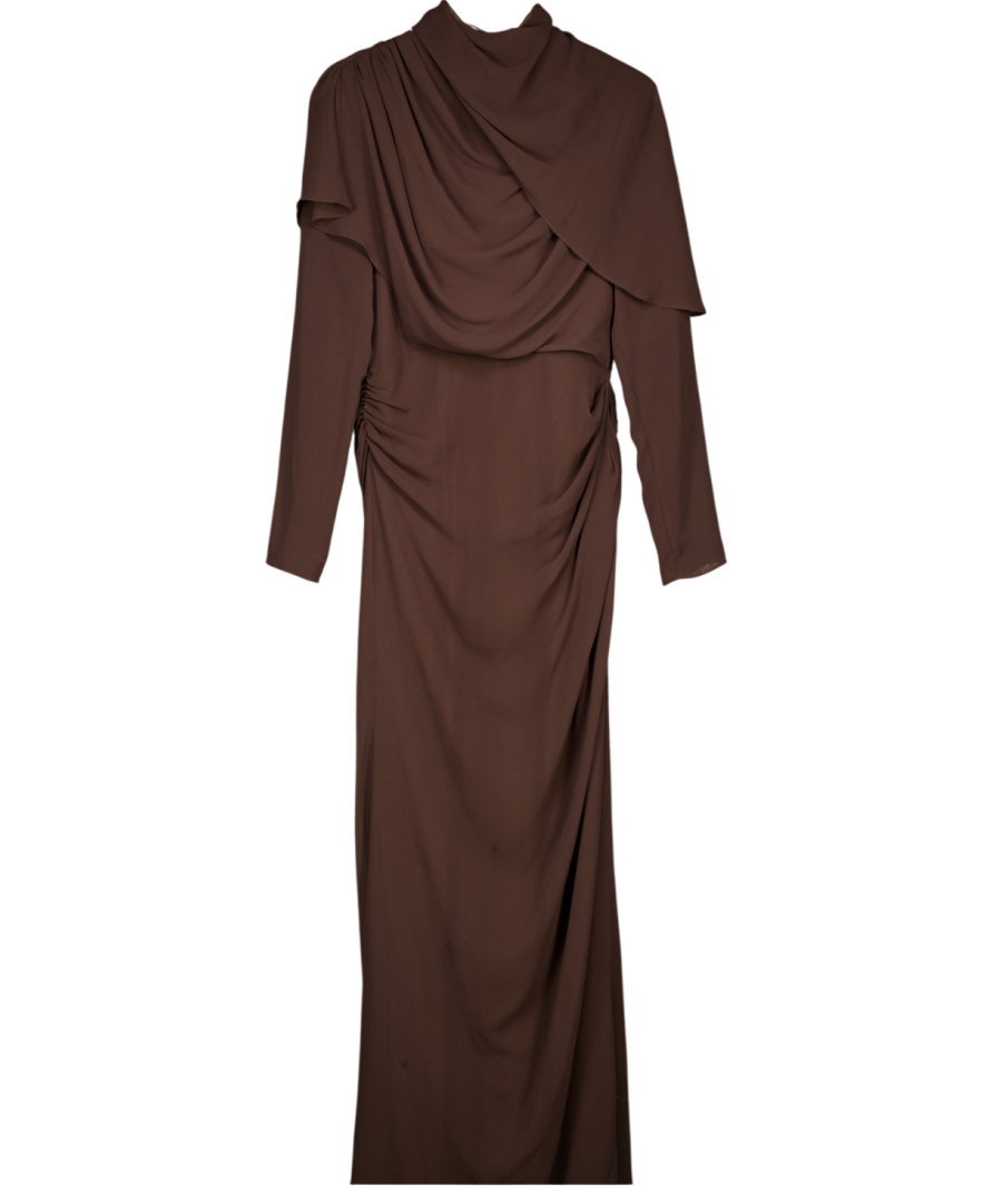 ASOS Design Draped Long Sleeve Maxi Dress In Chocolate Brown UK 10