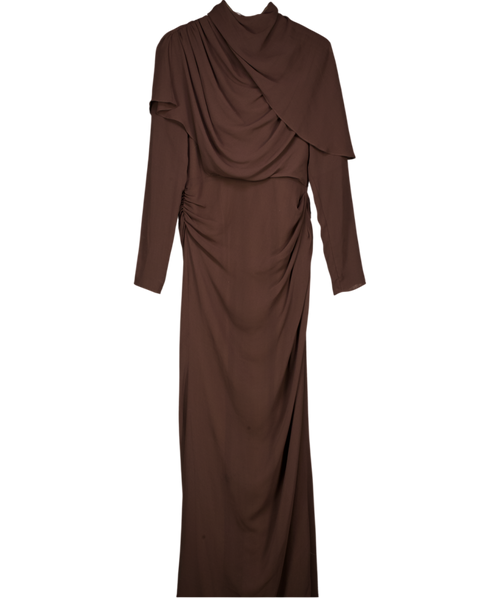 ASOS Design Draped Long Sleeve Maxi Dress In Chocolate Brown UK 10